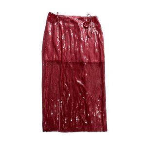 ROTATE Birger Christensen Adia Mid Rise Midi Skirt in Pink